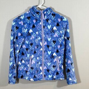 Lands' End Girls Blue Heart Fleece Zip Up Jacket Hoodie Size L (10/12) NWOT